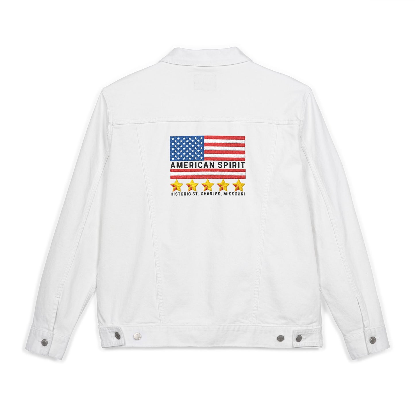 American Pride Unisex Denim Jacket, Embroidered USA Flag, Casual Summer Style, Outdoor Fashion, Great for Independence Day, Gift for Him/Her