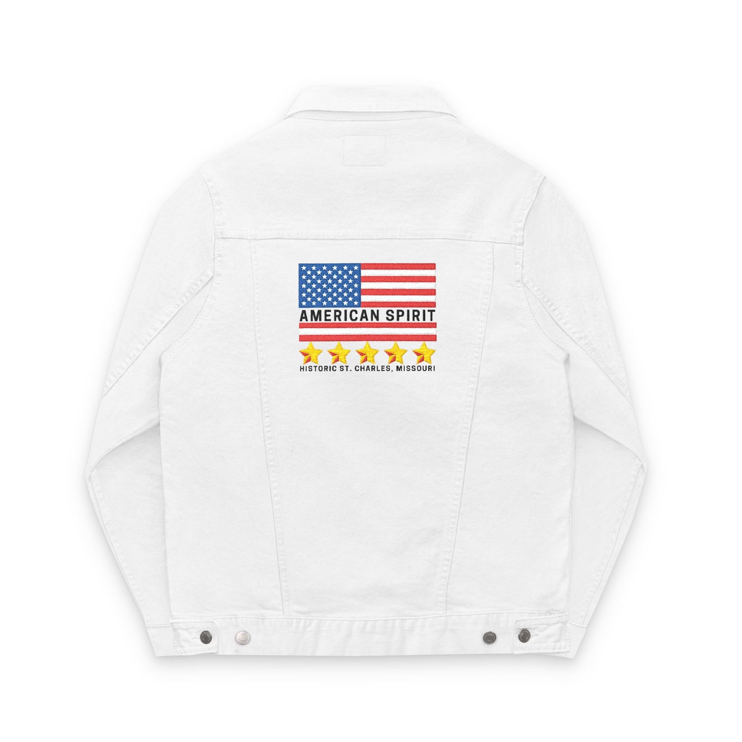 American Pride Unisex Denim Jacket, Embroidered USA Flag, Casual Summer Style, Outdoor Fashion, Great for Independence Day, Gift for Him/Her